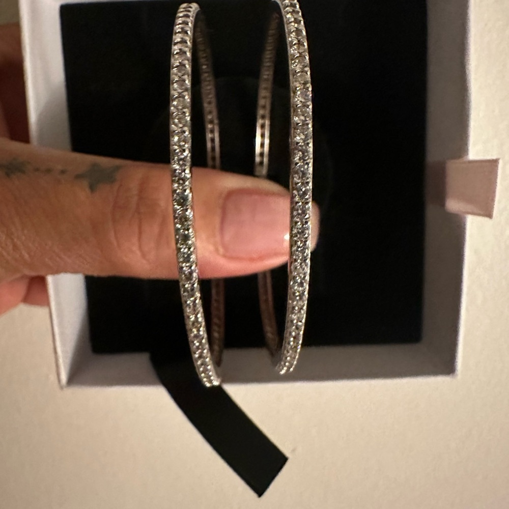 925 Sterling Silver CZ Large Hoop Earrings
